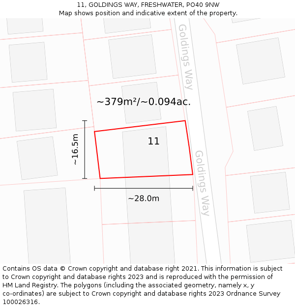 11, GOLDINGS WAY, FRESHWATER, PO40 9NW: Plot and title map