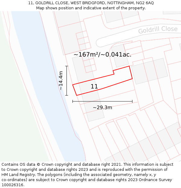 11, GOLDRILL CLOSE, WEST BRIDGFORD, NOTTINGHAM, NG2 6AQ: Plot and title map