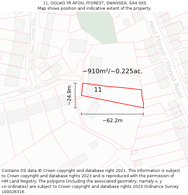 11, GOLWG YR AFON, FFOREST, SWANSEA, SA4 0XS: Plot and title map