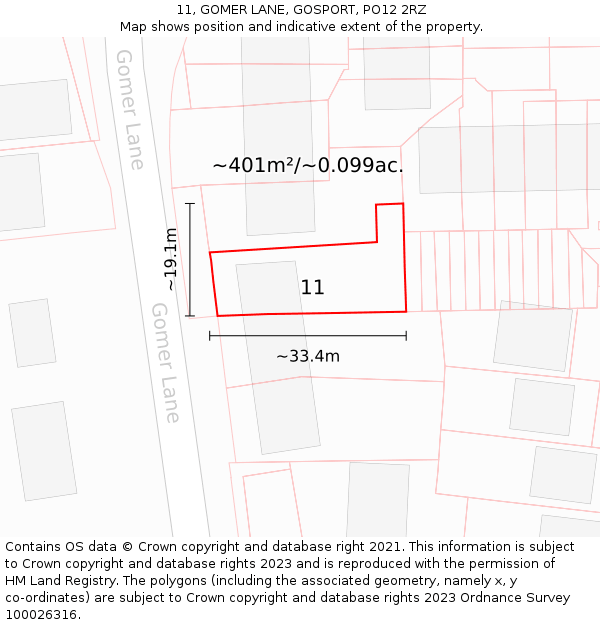 11, GOMER LANE, GOSPORT, PO12 2RZ: Plot and title map