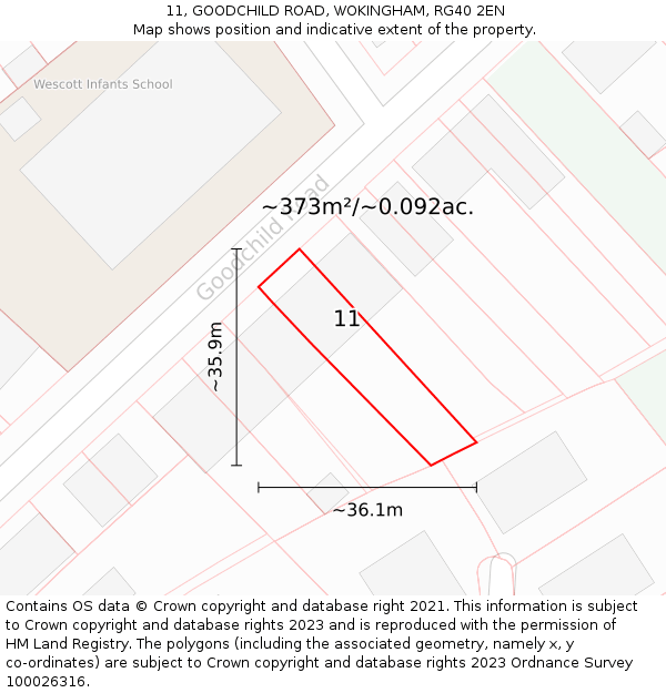 11, GOODCHILD ROAD, WOKINGHAM, RG40 2EN: Plot and title map