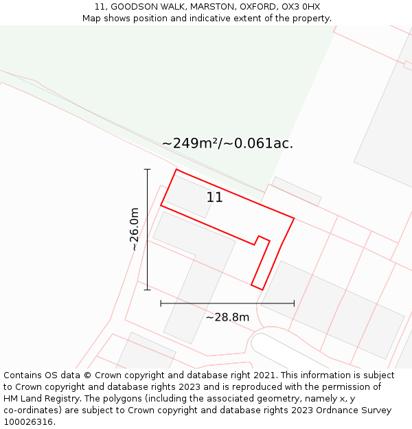 11, GOODSON WALK, MARSTON, OXFORD, OX3 0HX: Plot and title map