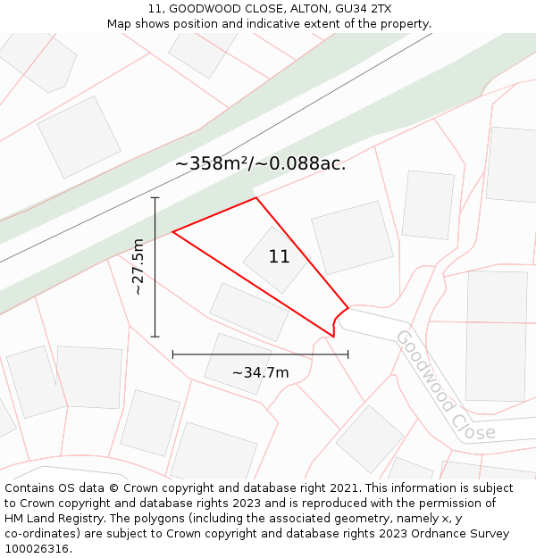 11, GOODWOOD CLOSE, ALTON, GU34 2TX: Plot and title map