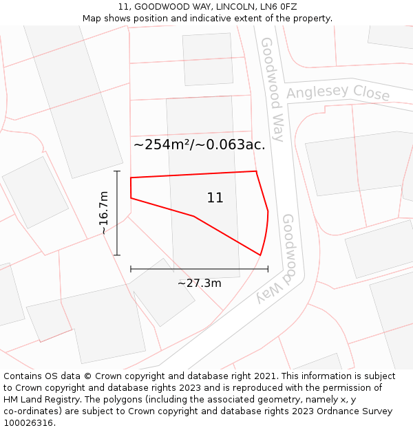 11, GOODWOOD WAY, LINCOLN, LN6 0FZ: Plot and title map