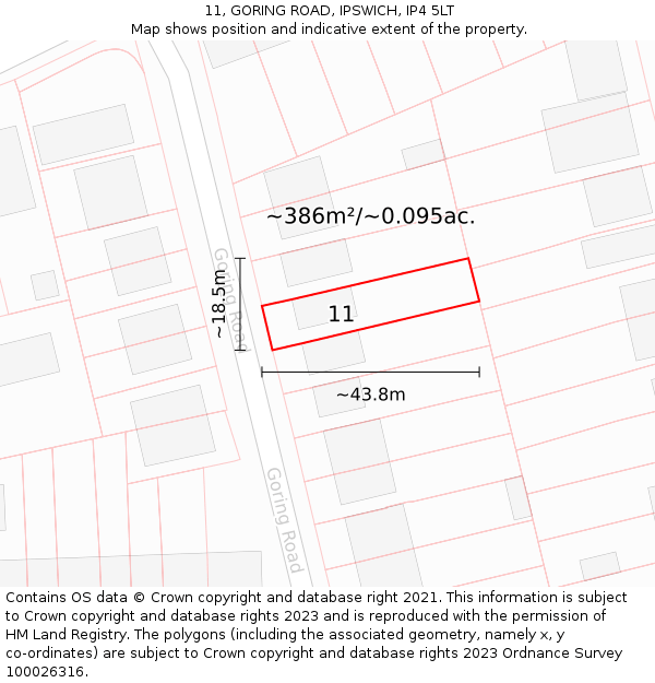 11, GORING ROAD, IPSWICH, IP4 5LT: Plot and title map