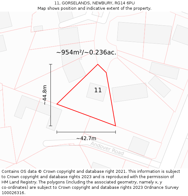 11, GORSELANDS, NEWBURY, RG14 6PU: Plot and title map