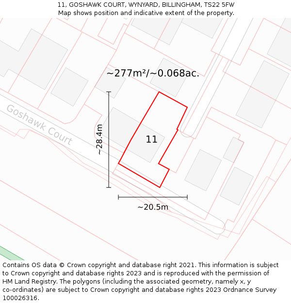 11, GOSHAWK COURT, WYNYARD, BILLINGHAM, TS22 5FW: Plot and title map