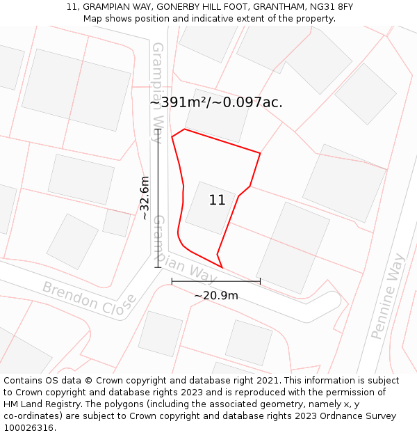 11, GRAMPIAN WAY, GONERBY HILL FOOT, GRANTHAM, NG31 8FY: Plot and title map