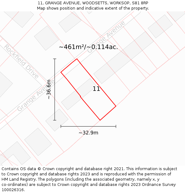 11, GRANGE AVENUE, WOODSETTS, WORKSOP, S81 8RP: Plot and title map