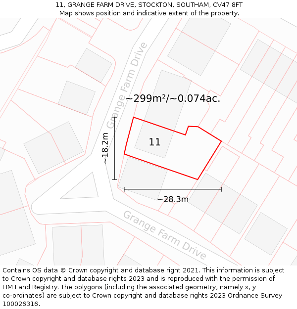 11, GRANGE FARM DRIVE, STOCKTON, SOUTHAM, CV47 8FT: Plot and title map