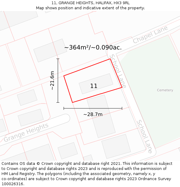 11, GRANGE HEIGHTS, HALIFAX, HX3 9RL: Plot and title map