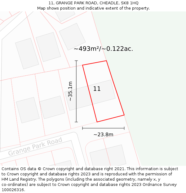 11, GRANGE PARK ROAD, CHEADLE, SK8 1HQ: Plot and title map