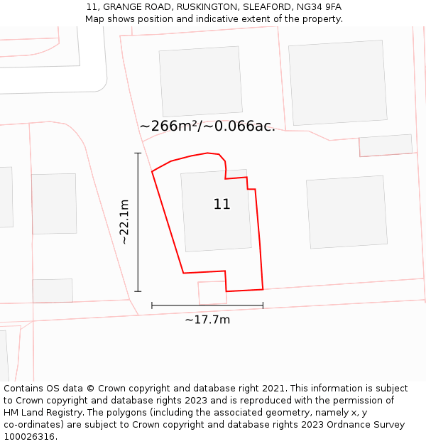 11, GRANGE ROAD, RUSKINGTON, SLEAFORD, NG34 9FA: Plot and title map