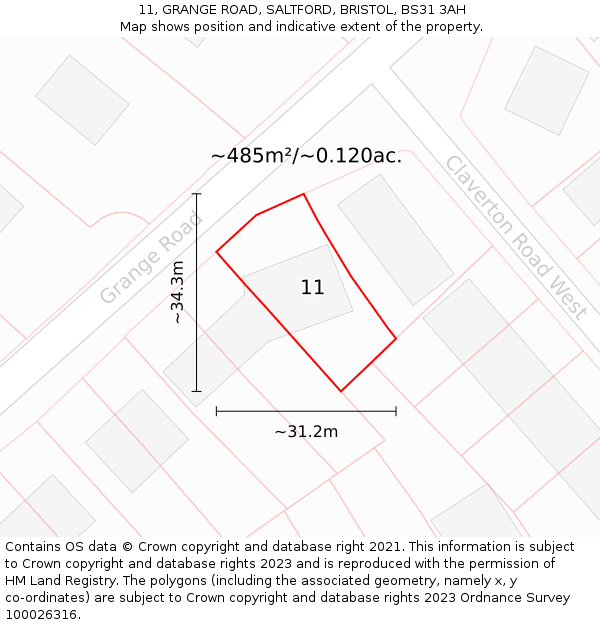 11, GRANGE ROAD, SALTFORD, BRISTOL, BS31 3AH: Plot and title map