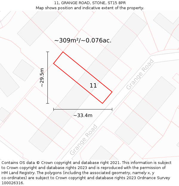 11, GRANGE ROAD, STONE, ST15 8PR: Plot and title map