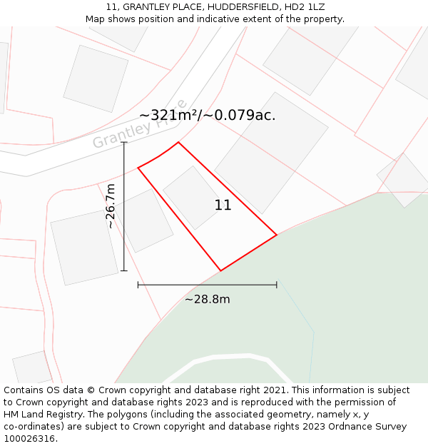 11, GRANTLEY PLACE, HUDDERSFIELD, HD2 1LZ: Plot and title map