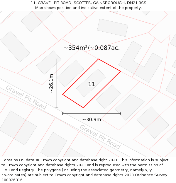 11, GRAVEL PIT ROAD, SCOTTER, GAINSBOROUGH, DN21 3SS: Plot and title map