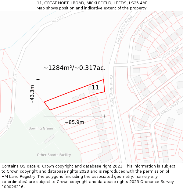 11, GREAT NORTH ROAD, MICKLEFIELD, LEEDS, LS25 4AF: Plot and title map