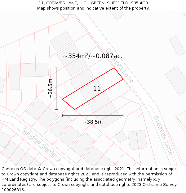 11, GREAVES LANE, HIGH GREEN, SHEFFIELD, S35 4GR: Plot and title map