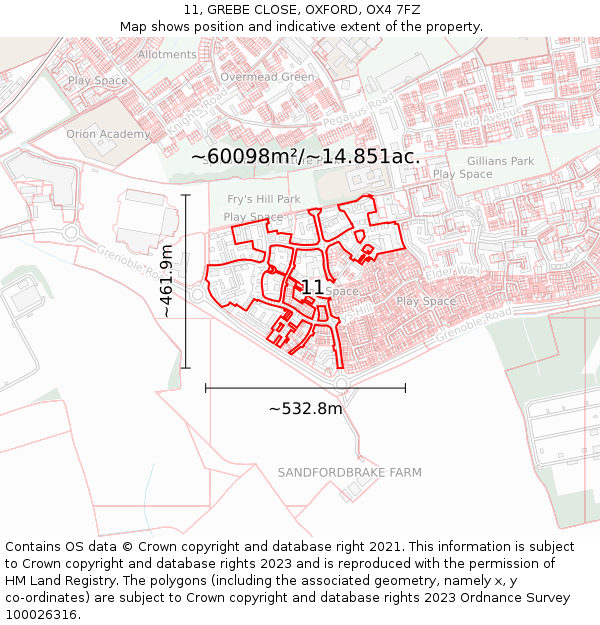 11, GREBE CLOSE, OXFORD, OX4 7FZ: Plot and title map