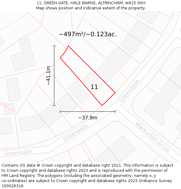 11, GREEN GATE, HALE BARNS, ALTRINCHAM, WA15 0SH: Plot and title map