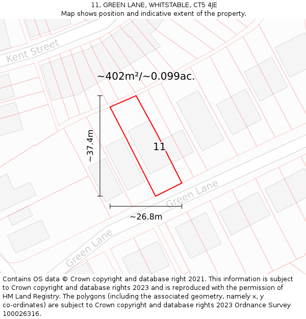 11, GREEN LANE, WHITSTABLE, CT5 4JE: Plot and title map