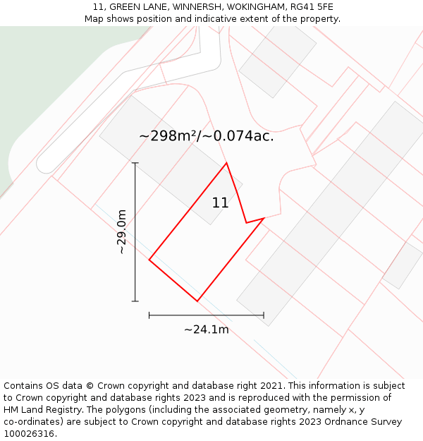 11, GREEN LANE, WINNERSH, WOKINGHAM, RG41 5FE: Plot and title map