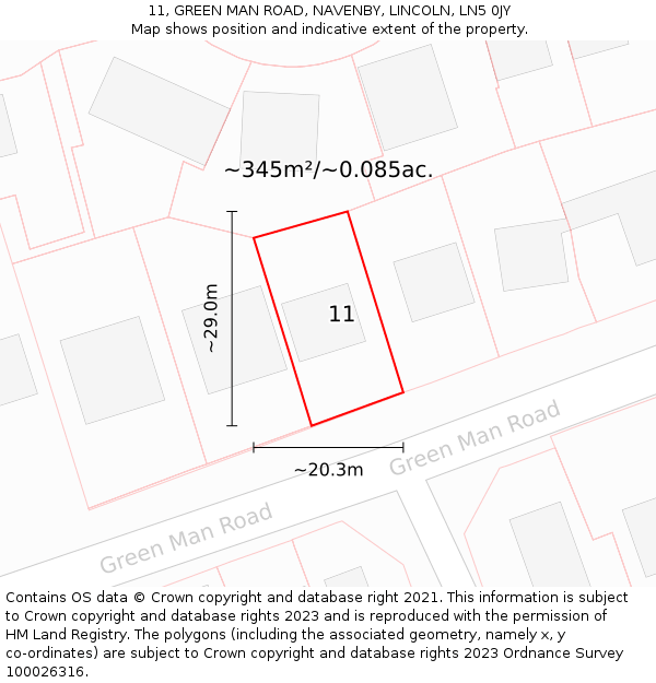 11, GREEN MAN ROAD, NAVENBY, LINCOLN, LN5 0JY: Plot and title map