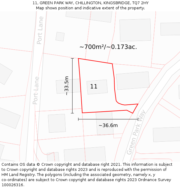 11, GREEN PARK WAY, CHILLINGTON, KINGSBRIDGE, TQ7 2HY: Plot and title map