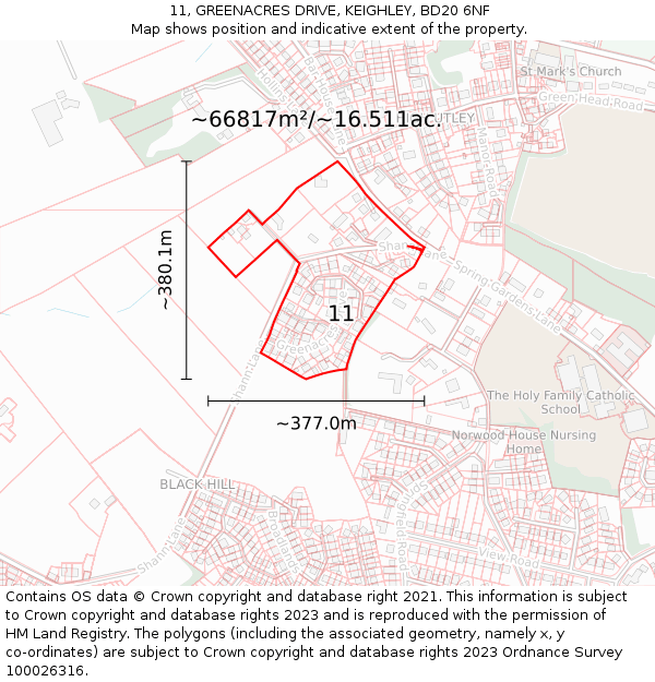 11, GREENACRES DRIVE, KEIGHLEY, BD20 6NF: Plot and title map