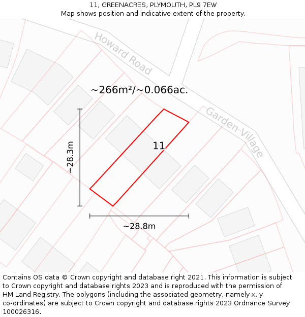 11, GREENACRES, PLYMOUTH, PL9 7EW: Plot and title map