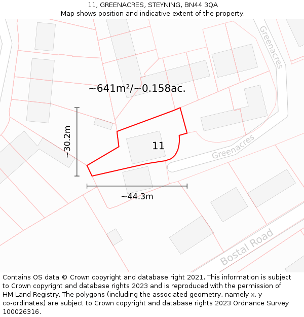 11, GREENACRES, STEYNING, BN44 3QA: Plot and title map