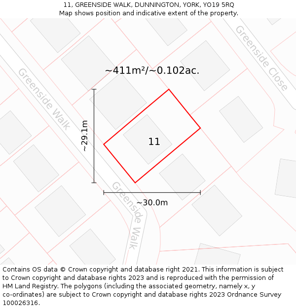 11, GREENSIDE WALK, DUNNINGTON, YORK, YO19 5RQ: Plot and title map