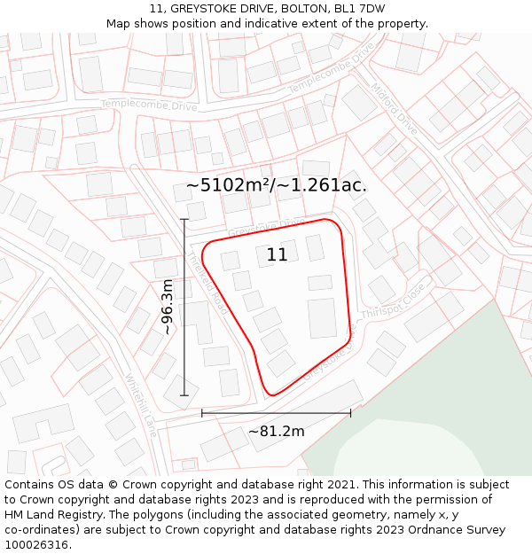 11, GREYSTOKE DRIVE, BOLTON, BL1 7DW: Plot and title map