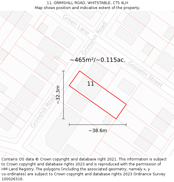 11, GRIMSHILL ROAD, WHITSTABLE, CT5 4LH: Plot and title map