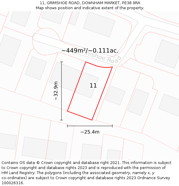 11, GRIMSHOE ROAD, DOWNHAM MARKET, PE38 9RA: Plot and title map