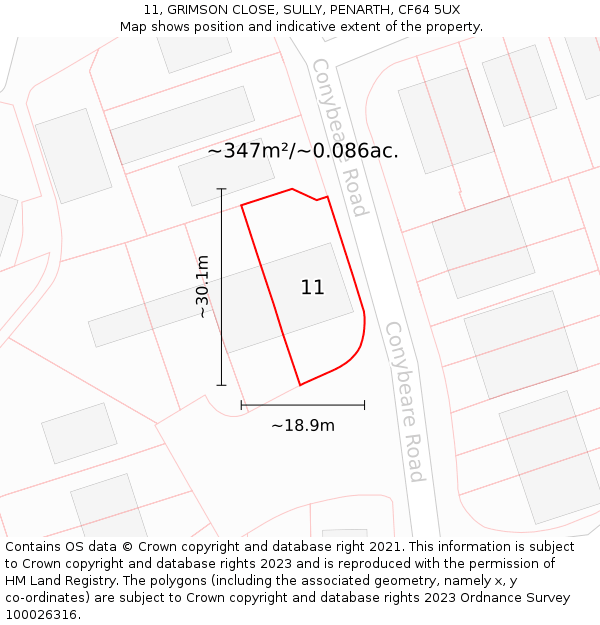 11, GRIMSON CLOSE, SULLY, PENARTH, CF64 5UX: Plot and title map