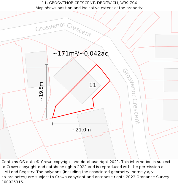 11, GROSVENOR CRESCENT, DROITWICH, WR9 7SX: Plot and title map