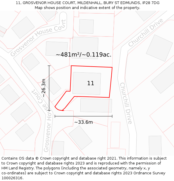 11, GROSVENOR HOUSE COURT, MILDENHALL, BURY ST EDMUNDS, IP28 7DG: Plot and title map