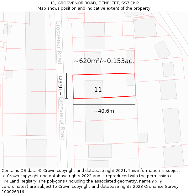 11, GROSVENOR ROAD, BENFLEET, SS7 1NP: Plot and title map