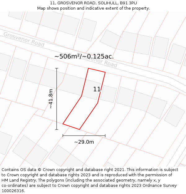 11, GROSVENOR ROAD, SOLIHULL, B91 3PU: Plot and title map