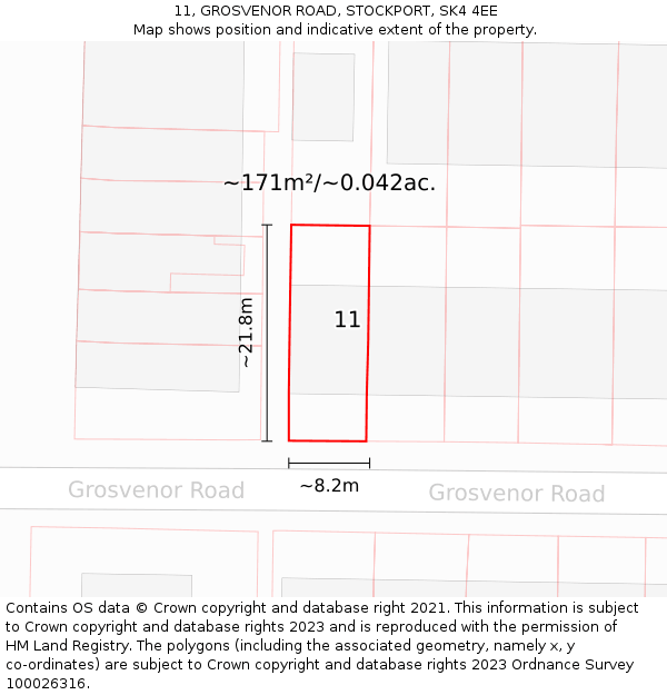 11, GROSVENOR ROAD, STOCKPORT, SK4 4EE: Plot and title map