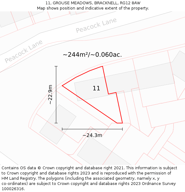 11, GROUSE MEADOWS, BRACKNELL, RG12 8AW: Plot and title map