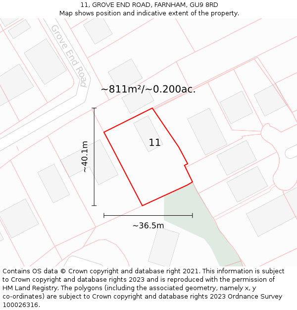 11, GROVE END ROAD, FARNHAM, GU9 8RD: Plot and title map