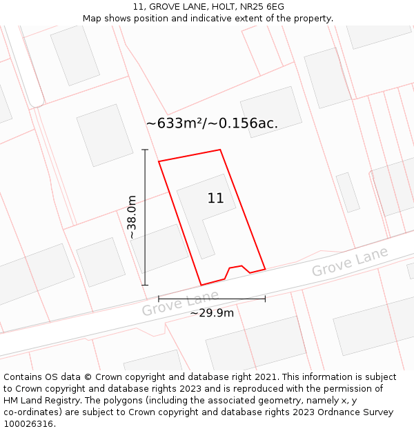 11, GROVE LANE, HOLT, NR25 6EG: Plot and title map