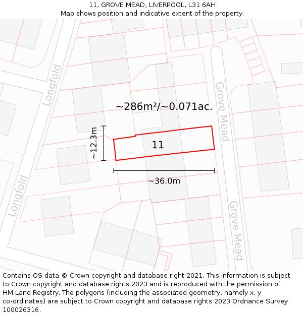 11, GROVE MEAD, LIVERPOOL, L31 6AH: Plot and title map