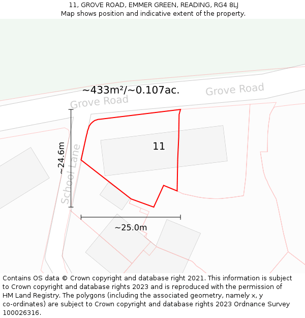 11, GROVE ROAD, EMMER GREEN, READING, RG4 8LJ: Plot and title map