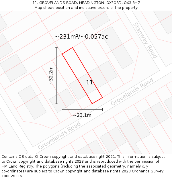 11, GROVELANDS ROAD, HEADINGTON, OXFORD, OX3 8HZ: Plot and title map