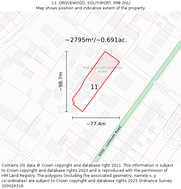 11, GROVEWOOD, SOUTHPORT, PR8 2NU: Plot and title map