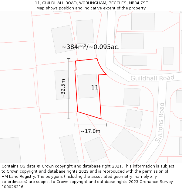 11, GUILDHALL ROAD, WORLINGHAM, BECCLES, NR34 7SE: Plot and title map